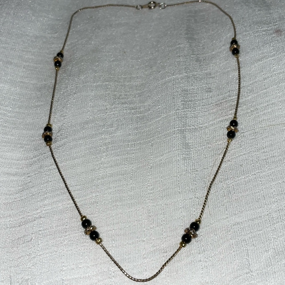 Vintage gold tone black love knot bead chain cluster chain necklace spring